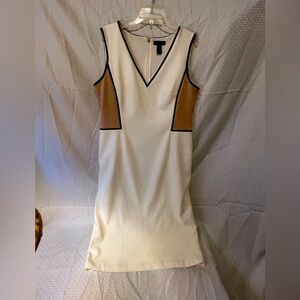 WHITE HOUSE BLACK MARKET 16 Ivory/Beige Sleeveless Sheath Dress Knee Length